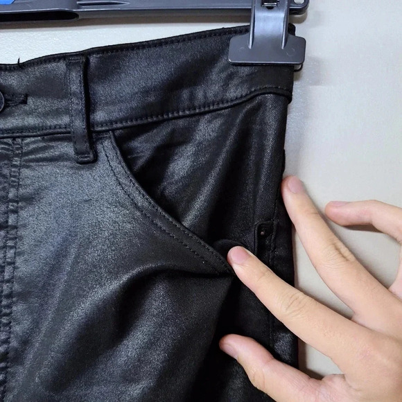 Express Black Faux Leather Wax Soft Lightweight Flare Super High Rise Jeans - Picture 6 of 14